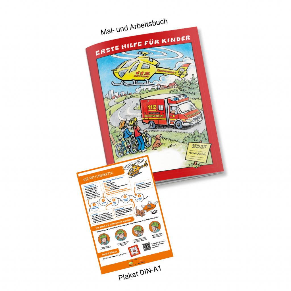 Arbeitsbuch und Plakat "Erste Hilfe für Kinder"